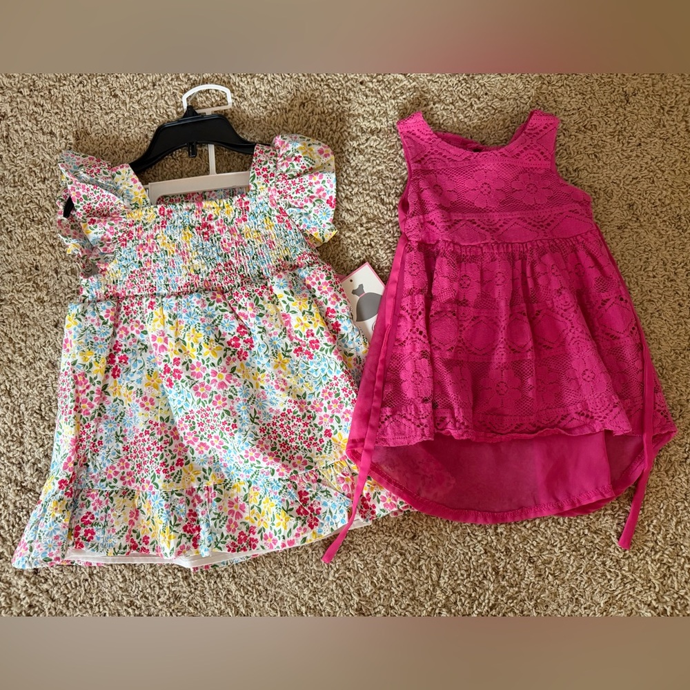 Rare Editions Floral and Pink Lace Kids Dresses
